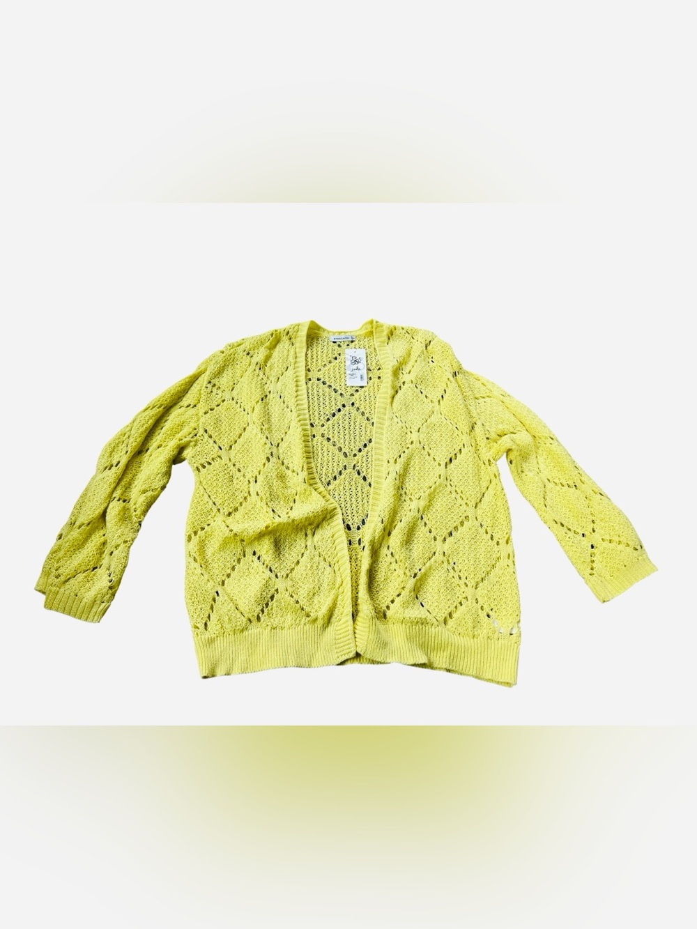 Staccato Yellow Open-Front Diamond Lace Cardigan